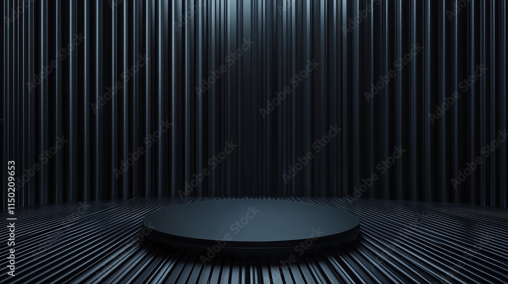 Poster dark minimalist product display platform black background studio setup round stage