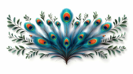 Obraz premium Vibrant Vector Illustration Detailed Peacock Feather Isolated on White Perfect for Makar Sankranti Infographics