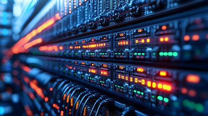 Naklejka premium Macro Close Up Secure Data Cables High-Tech Device Physical Layer Data Security Futuristic Environment Copy Space