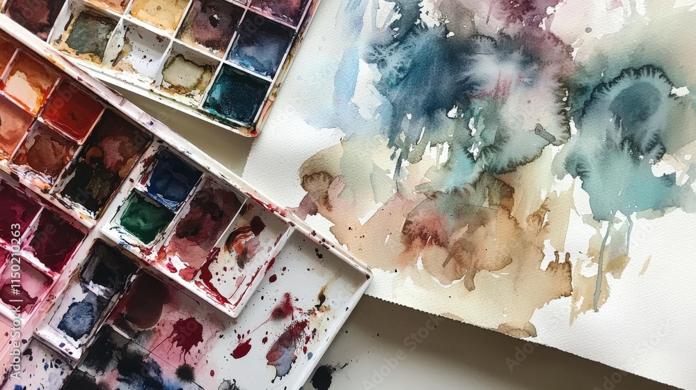 Poster artistic watercolor palettes in close-up studio setting creative content artistic environment colorf
