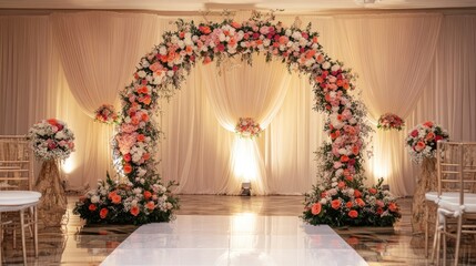 Fototapeta premium Wedding arch decorated with a long wide