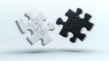Fototapeta premium Two Puzzle Pieces Connecting in Air Symbolizing Teamwork and Collaboration in Outdoor Group Activities - Vector Illustration