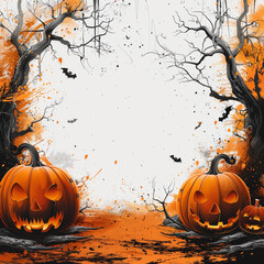 halloween, pumpkin, autumn, vector, holiday, orange, horror, night, bat, october, illustration, cartoon, celebration, fall, lantern, dark, scary, decoration, evil, spooky, moon, design, tree, black, f