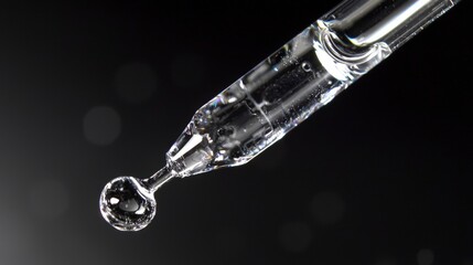 Closeup action of medical dropper laboratory macro photography clinical environment focused viewpoint on precision