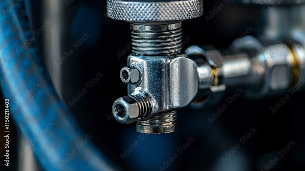 Aufkleber closeup of air valve and hose connection industrial setting mechanical detail high-resolution photog