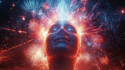 New Year concept - cheering crowd and fireworks