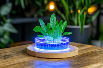 A petri dish with glowing blue GMO bacteria colonies, symbolizing advancements in genetic engineering for medical research