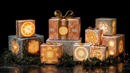 Illuminated Gift Boxes with Festive Decorations