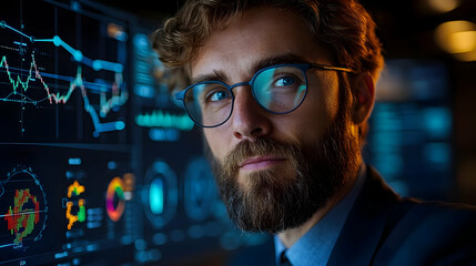 Close Up Portrait Data Scientist Analyzing AI Algorithms Digital Transformation Copy Space Concept