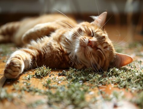 Cat Enjoys Catnip-Induced Euphoria on Floor