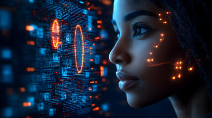 Tech Savvy Healthcare Administrator Using Blockchain Technology for Data Security on Plain Background