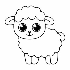 Cheerful Cartoon Sheep Line Art for Kids.