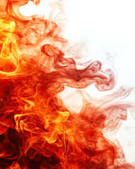 Fototapeta premium A captivating swirl of vibrant red and orange flames, creating an abstract display of fire against a white background.