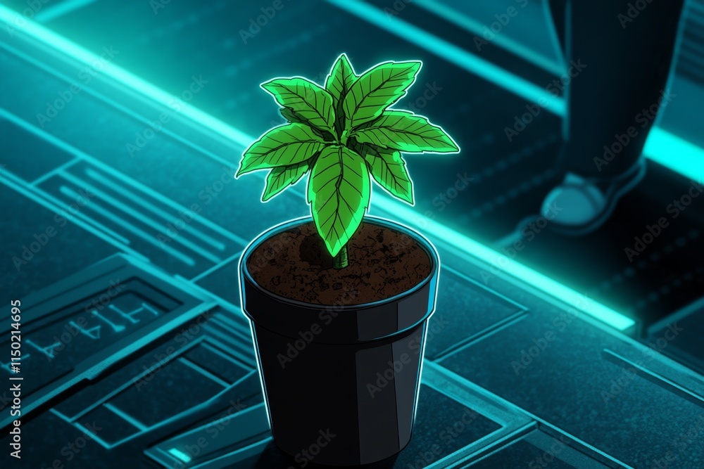 Poster a pixel art depiction of a glowing gmo seedling in a futuristic lab, with animated dna sequences and