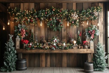 Rustic Christmas Decor with Wooden Background
