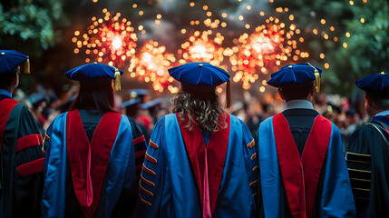 Joyful Graduates Celebrate with Fireworks and Cheers at Ceremony, Ample Copy Space
