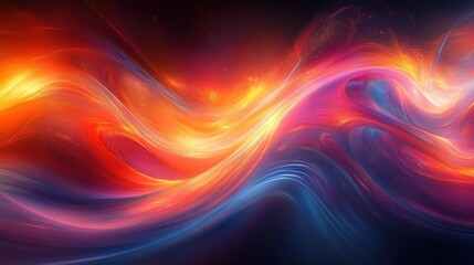 Abstract vibrant waves, fiery orange, deep blue.