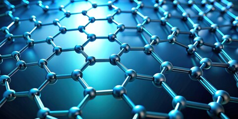 Abstract representation of a complex molecular structure featuring interconnected nodes and bonds, illustrating concepts in material science and nanotechnology