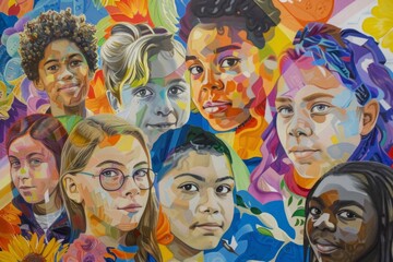 Obraz premium A painting of a group of children with different skin tones