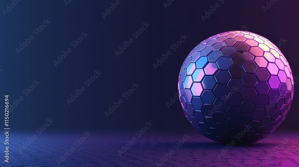 Poster abstract futuristic sphere with hexagonal patterns and glowing effects