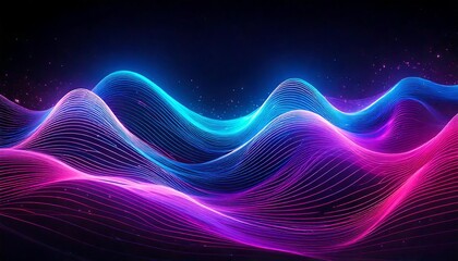 Vibrant Neon Glowing Waves in Blue, Purple, and Pink on Dark Background