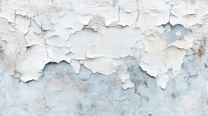 Fototapeta premium White blue gray peeling painted wall. Old building wall with cracked flaking paint. Weathered rough painted surface cracks and peeling