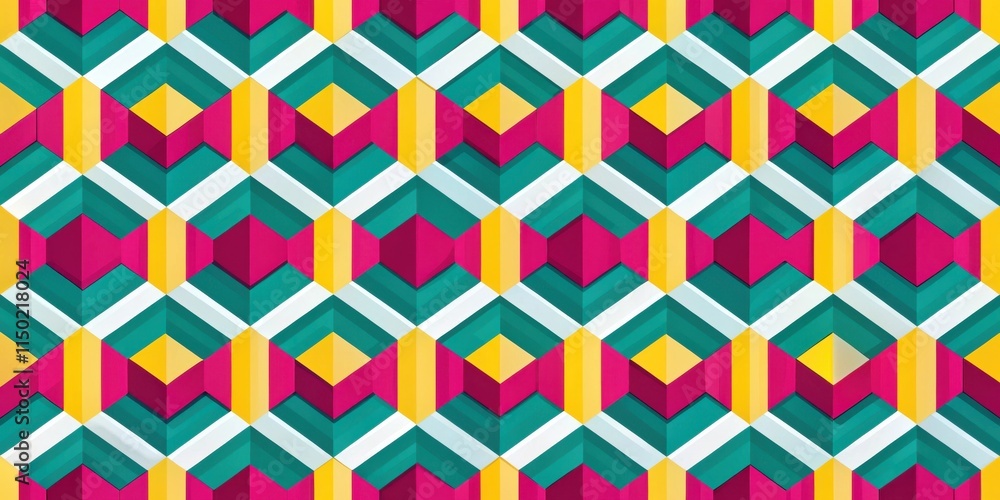 Poster abstract geometric seamless pattern with vibrant hues and interlocking shapes