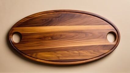 Elegant oval wooden cutting board mockup with a striking striped wood design