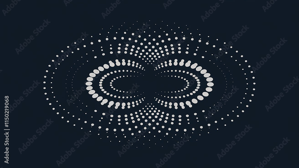 Poster concentric circles of glowing monochrome dots with dynamic brightness – sleek high-tech digital desi