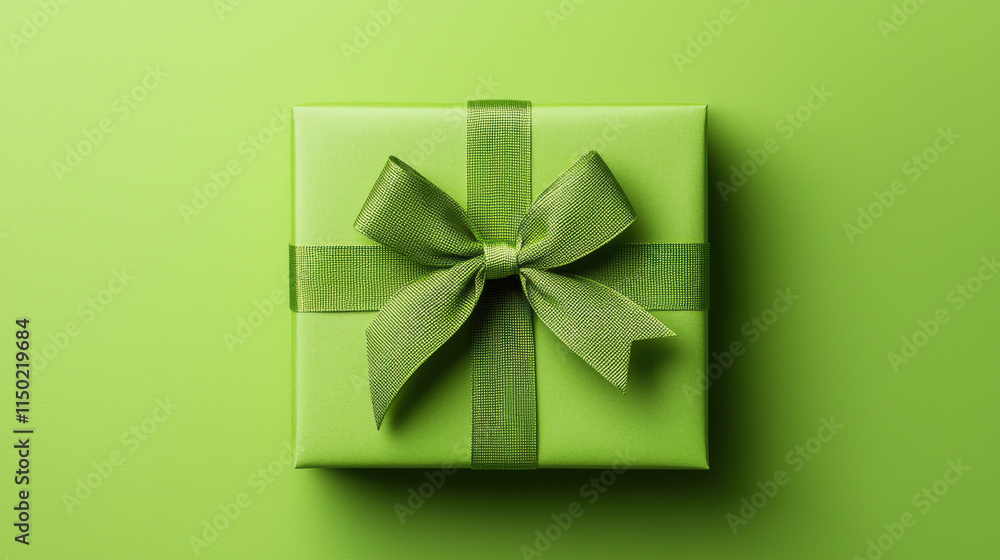 Wall mural vibrant green gift box with tied bow, perfect for celebrations and special occasions