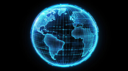Obraz premium glowing digital globe with blue gridlines, representing global connectivity and technology