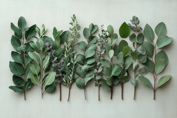 Green Eucalyptus Branches and Leaves Flatlay