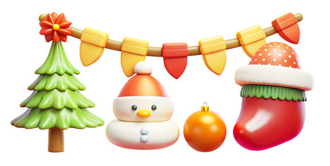 Obraz premium Christmas elements set Cute and cozy winter garland 3d cartoon style illustration 