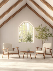 Fototapeta premium Cozy and modern interior design with natural light and minimalist furniture