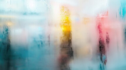 Fototapeta premium Subtle Light Leaks Create an Abstract Interplay of Colors Through Frosted Glass at a Bustling Urban Location