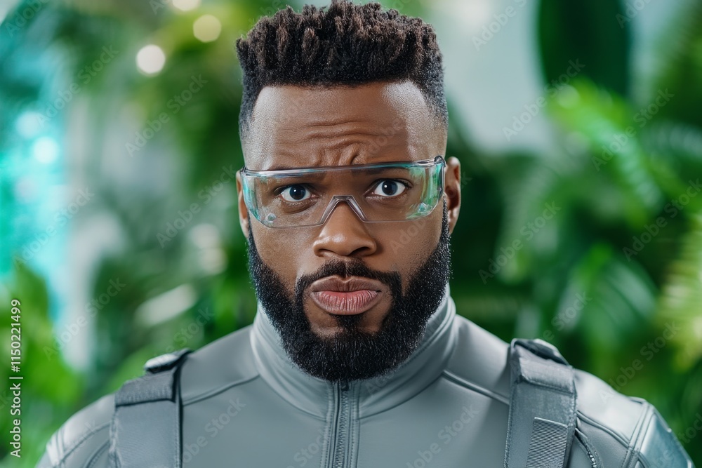 Poster A scientist analyzing data on a holographic interface in a futuristic research lab studying alien biology