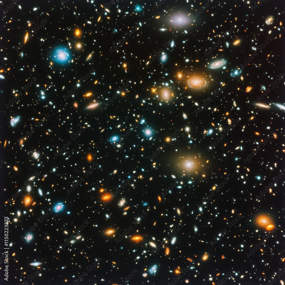 Poster explore the vastness of the universe filled with countless galaxies and celestial bodies in a stunni