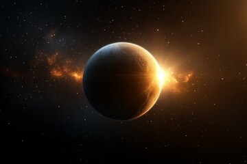 Fototapeta premium Bright solar flare illuminates a distant planet in the cosmos during a breathtaking cosmic event