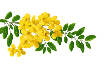 Golden Shower Cassia fistula Kani Konna flower illustration without background for Kerala festival vishu celebration, on isolated transparent background png


