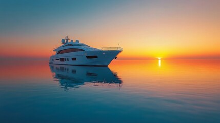 Luxury yacht sailing at sunset off the coast with beautiful clouds in the background