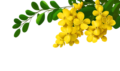 Golden Shower Cassia fistula Kani Konna flower illustration without background for Kerala festival vishu celebration, on isolated transparent background png


