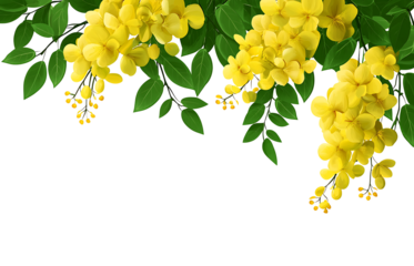 Golden Shower Cassia fistula Kani Konna flower illustration without background for Kerala festival vishu celebration, on isolated transparent background png


