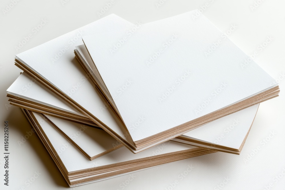 Aufkleber blank sheets of paper stacked neatly on a light background for crafting or printing projects