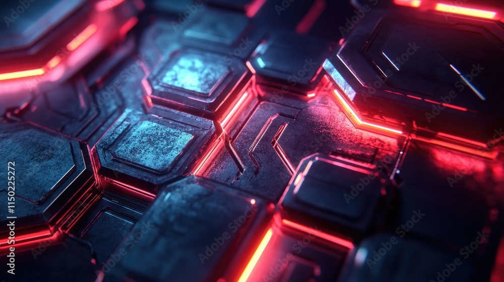 Poster hi-tech abstract background featuring illuminated hexagons and dynamic light effects for a futuristi