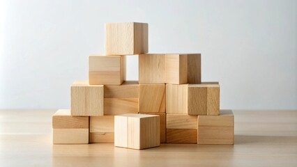 Obraz premium Unconstructed Wooden Blocks Forming an Abstract Structure on a Table