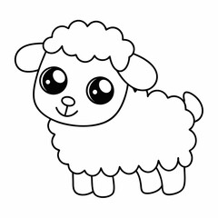Cute Cartoon Lamb Vector Line Art vector illustration.