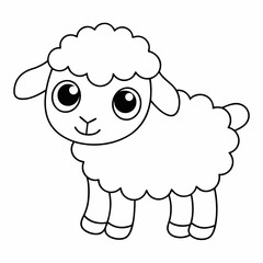 Cute Cartoon Lamb Vector Line Art vector illustration.