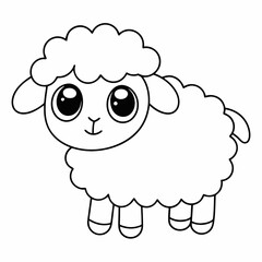 Cute Cartoon Lamb Vector Line Art vector illustration.