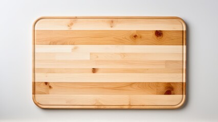 Natural wooden cutting board mockup with handle and distinctive striped pattern for food prep