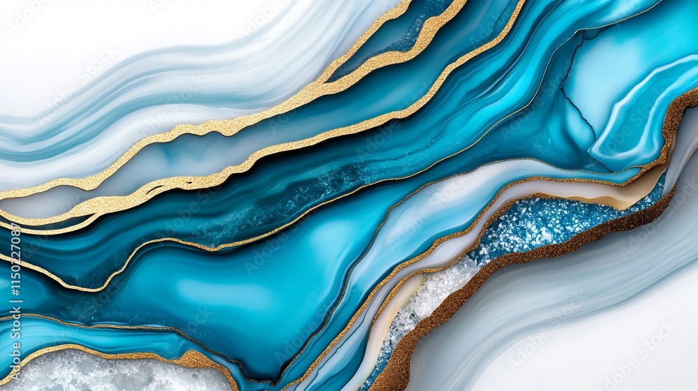 Poster abstract turquoise flow geode marble vector created with alcohol ink technique